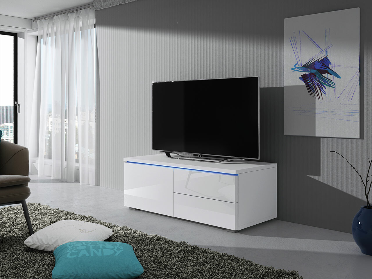 Mueble TV Uva VI (Blanco + Blanco brillante)