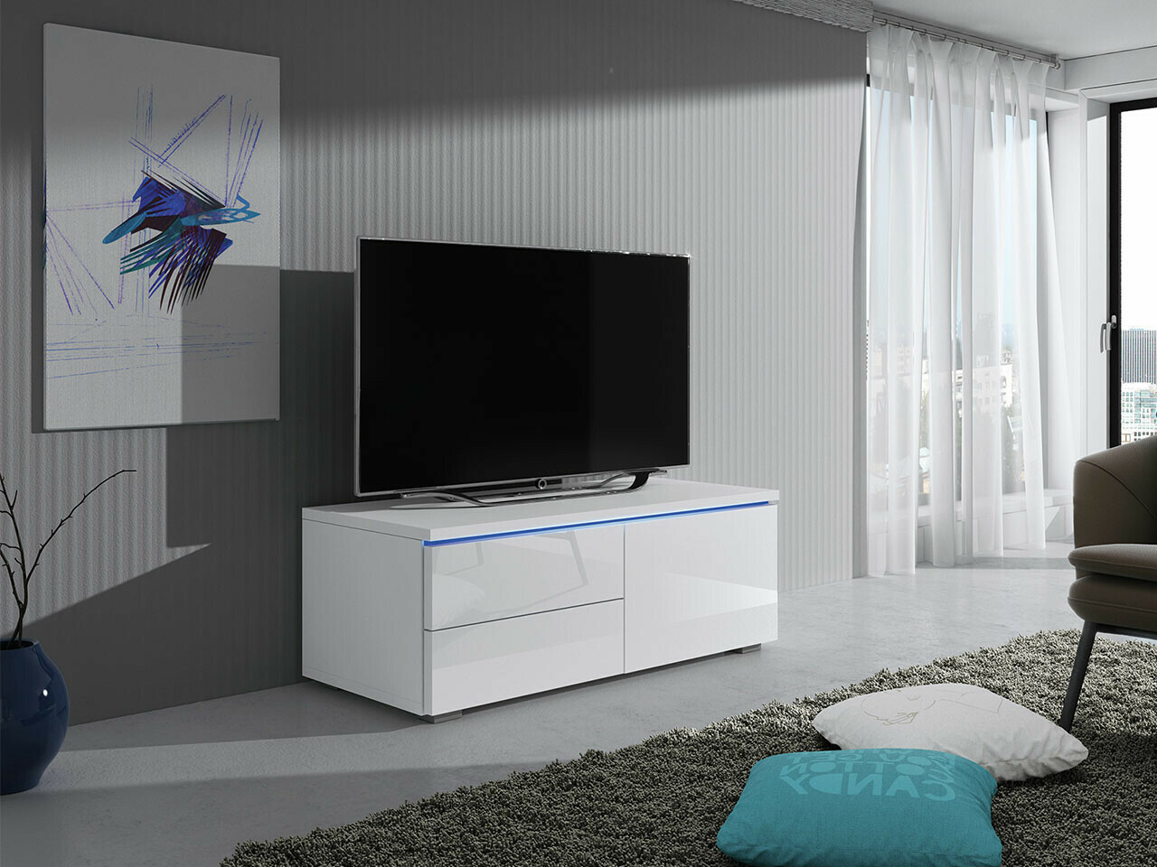 Mueble TV Uva VI (Blanco + Blanco brillante)