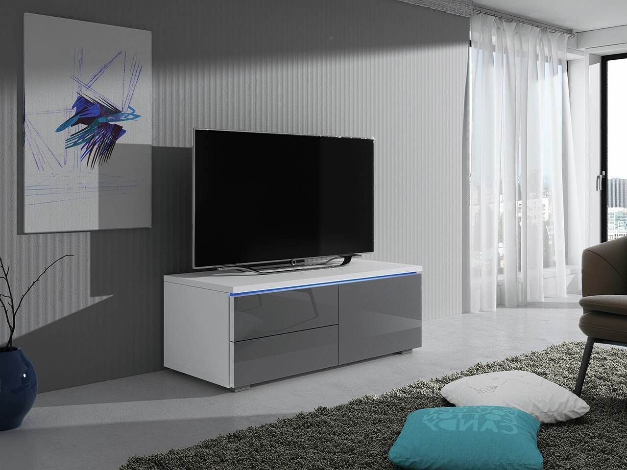Mueble TV Uva VI (Blanco + Gris brillante)