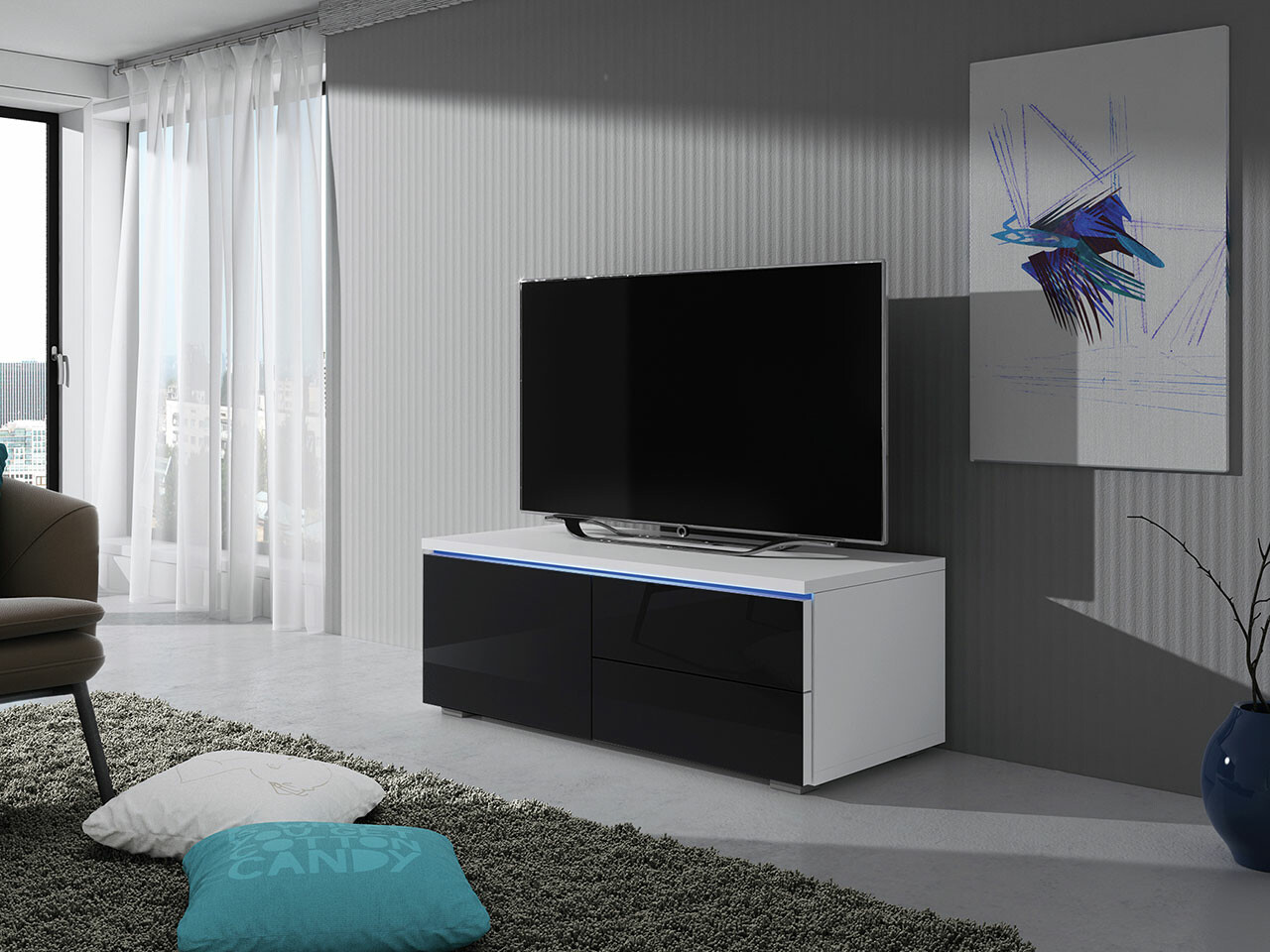 Mueble TV Uva VI (Blanco + Negro brillante)