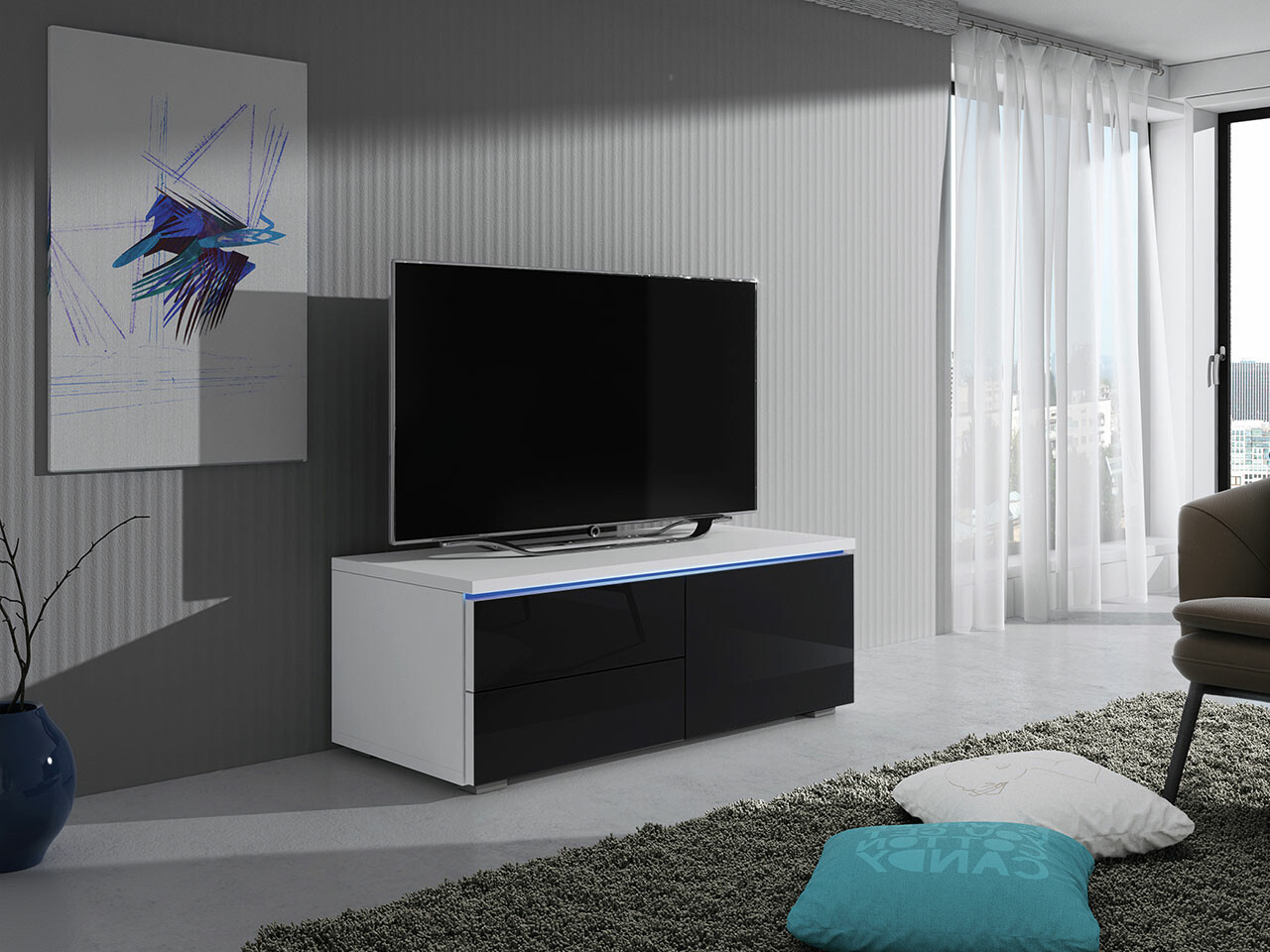 Mueble TV Uva VI (Blanco + Negro brillante)