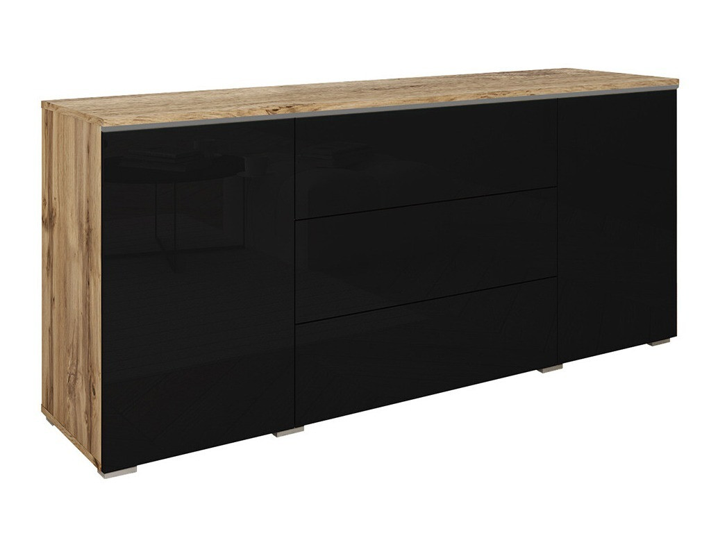 Cómoda Mirfivo 102 (Roble wotan + Negro brillante)
