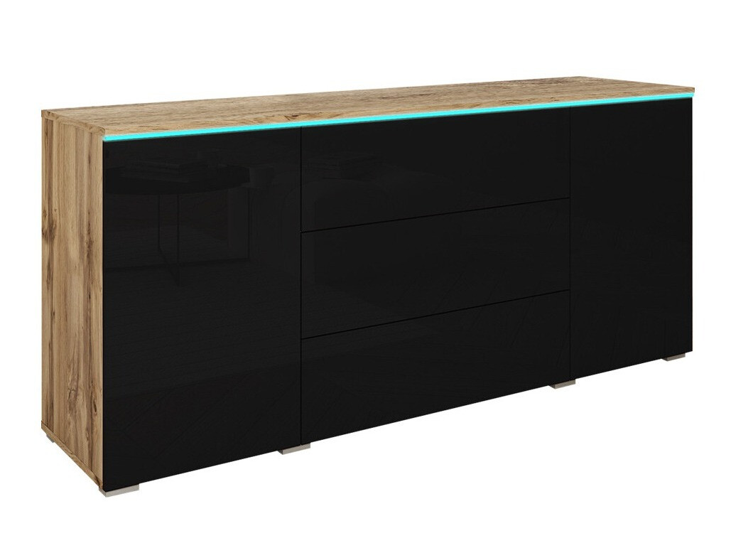 Cómoda Sarasota 142 (Roble wotan + Negro brillante)