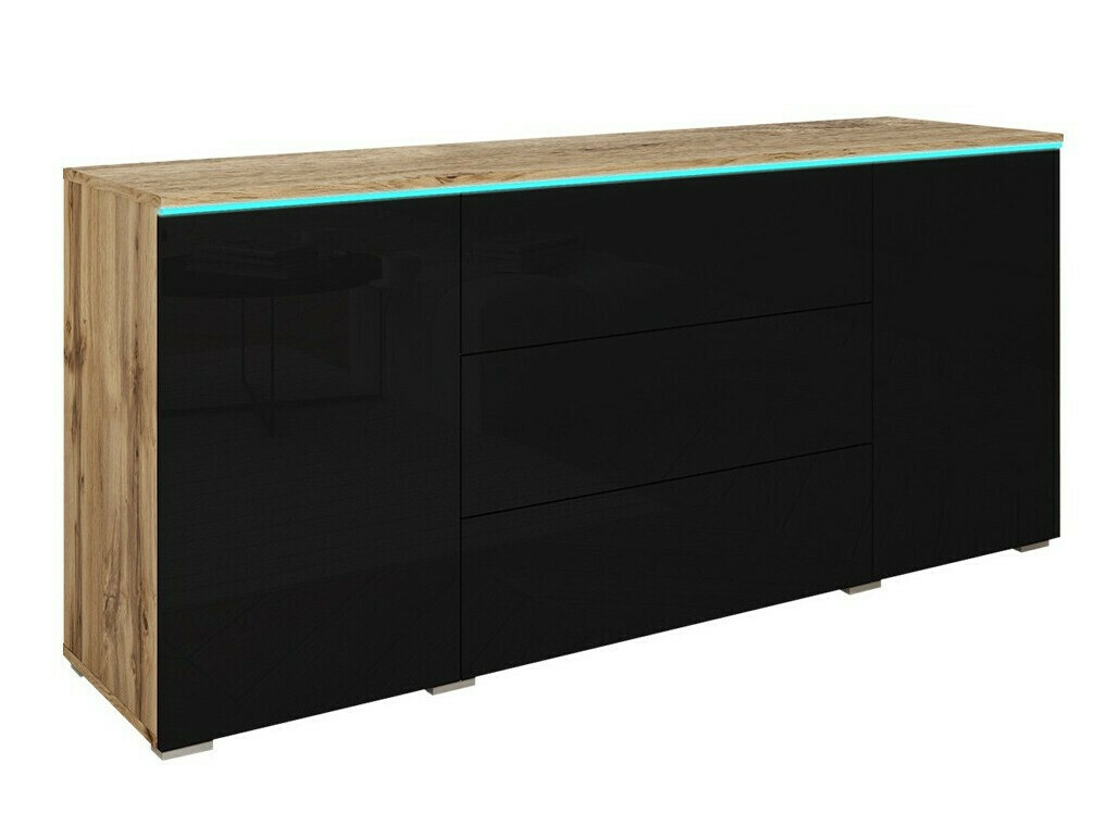Cómoda Sarasota 142 (Roble wotan + Negro brillante)