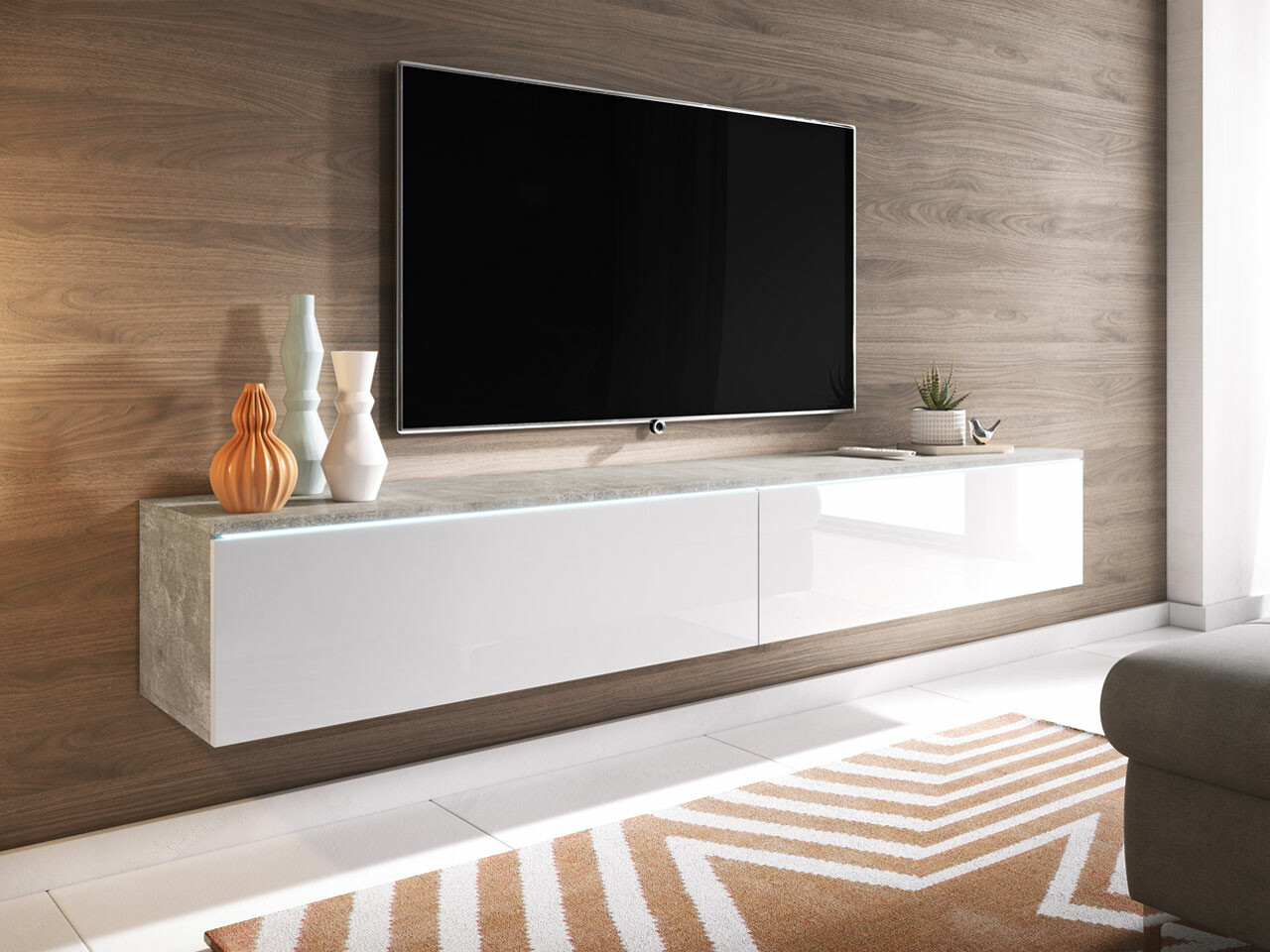 Mueble TV Sarasota 121 (Hormigón + Blanco brillante)
