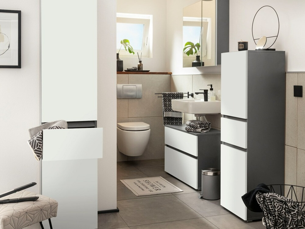 Armario de pie para baño Soncamu 102 (Blanco + Antracita)