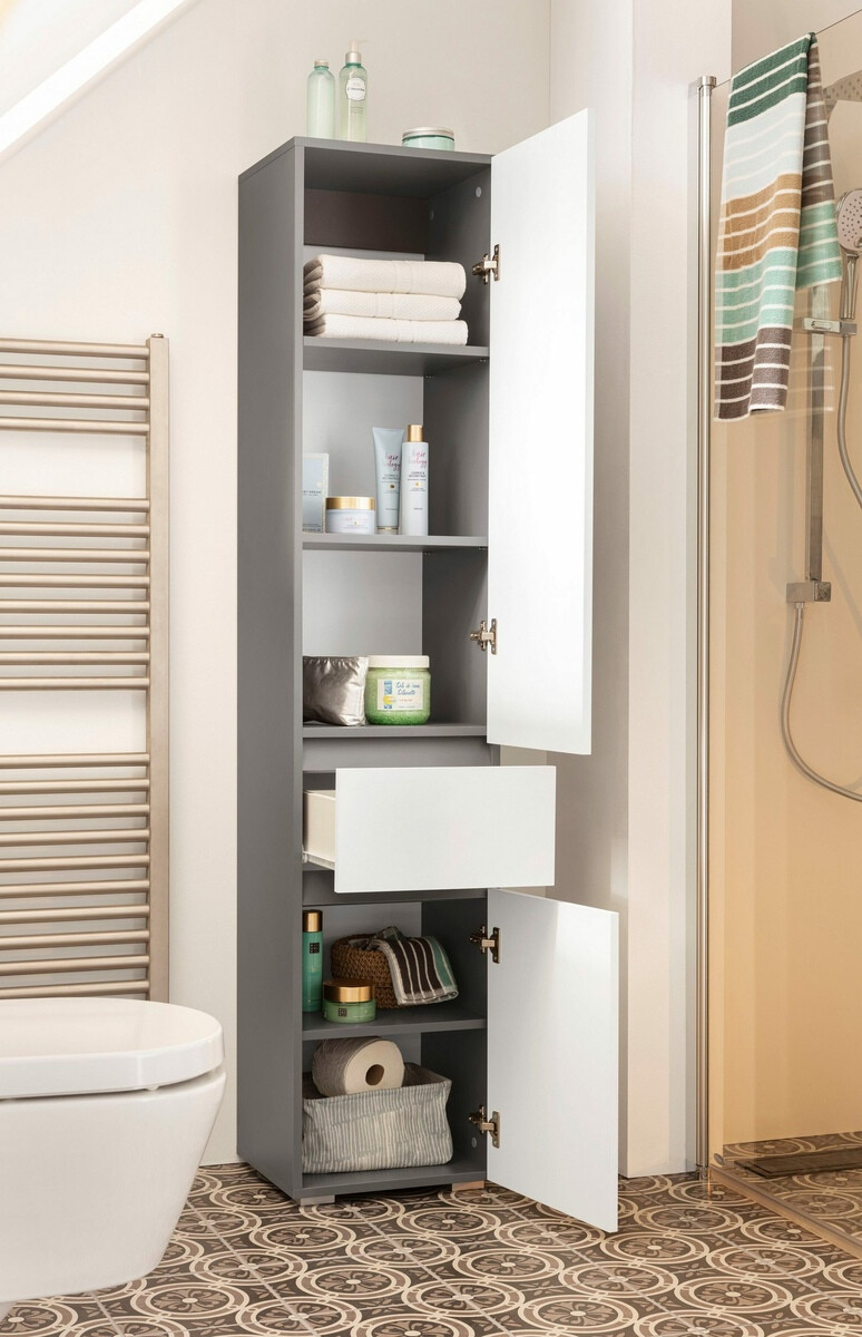 Armario de pie para baño Soncamu 106 (Blanco + Antracita)