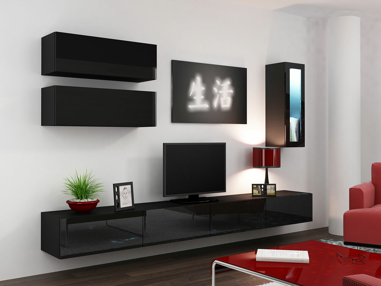 Conjunto de salón Venenou 137 (Negro + Negro brillante)