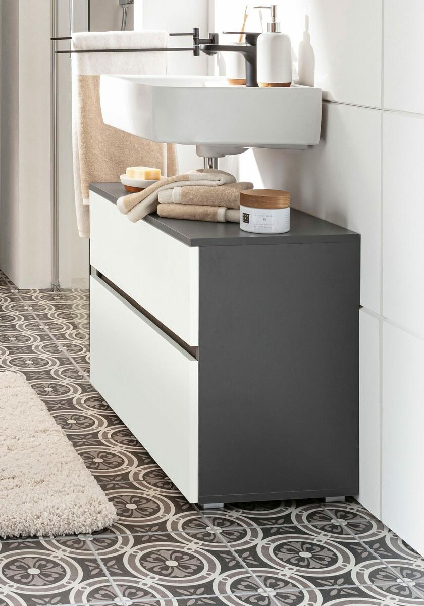Armario de baño de pie para lavabo Soncamu 109 (Blanco + Antracita)