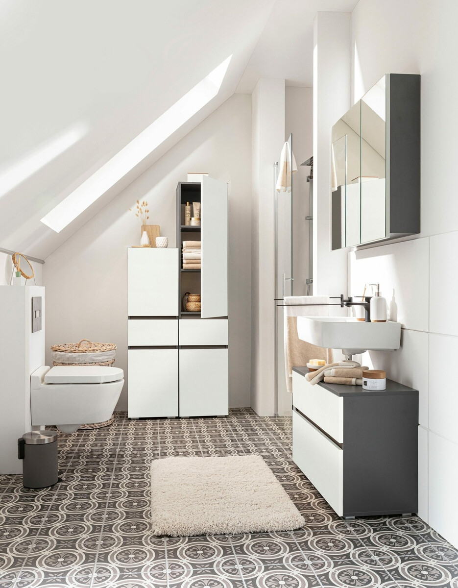 Armario de baño de pie para lavabo Soncamu 109 (Blanco + Antracita)