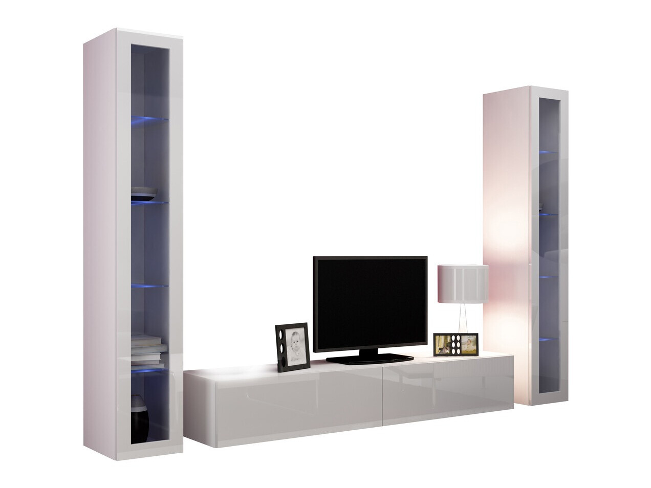 Conjunto de salón Venenou 140 (Blanco + Blanco brillante)