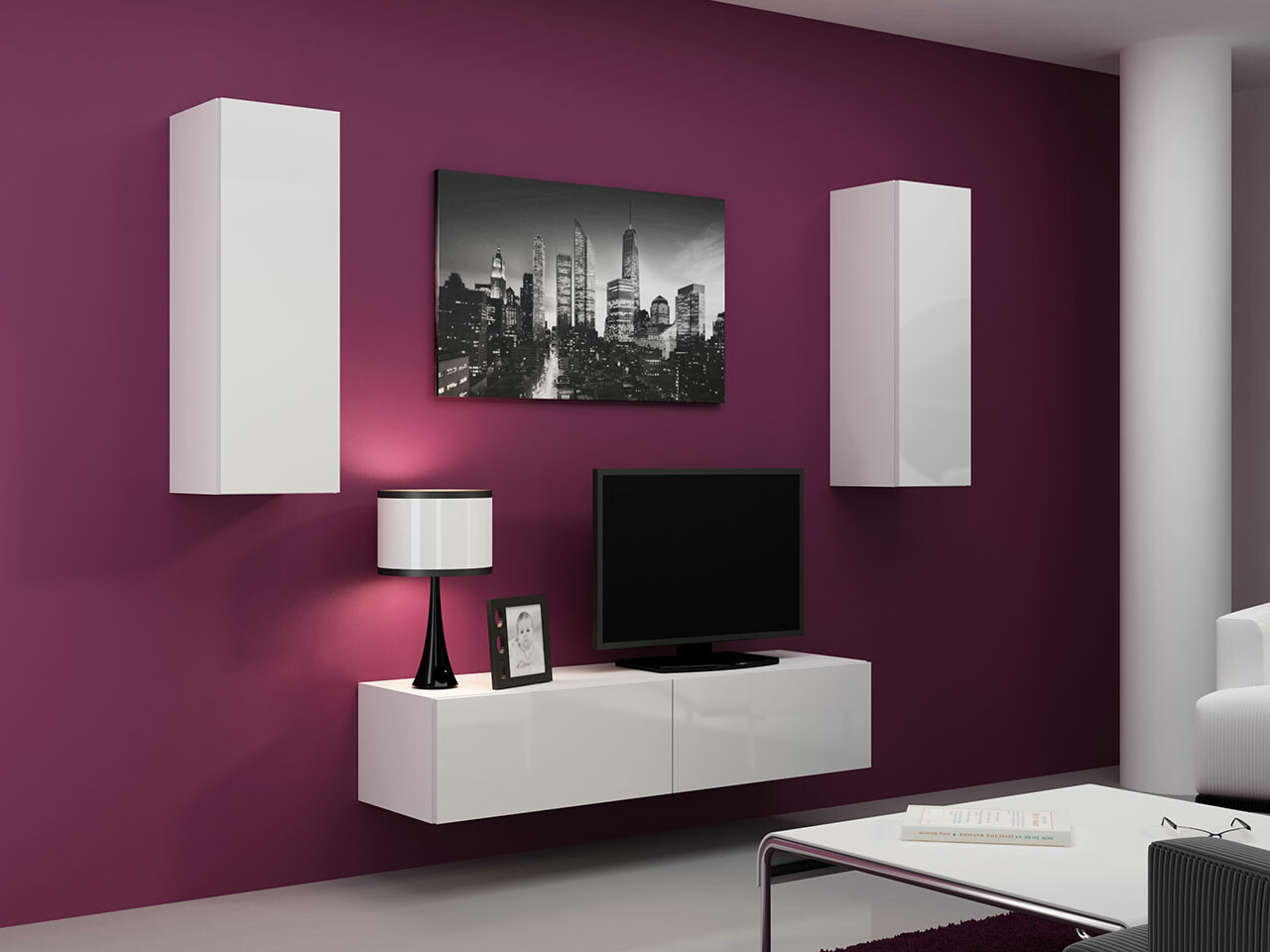 Conjunto de salón Venenou 141 (Blanco + Blanco brillante)