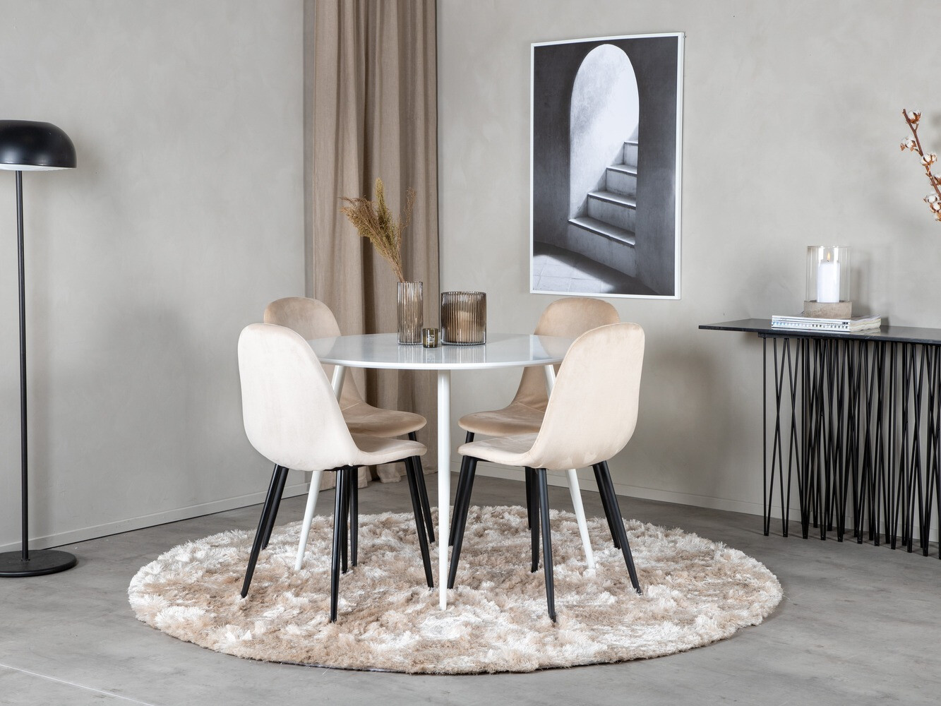 Conjunto de mesas y sillas para comedor Dallas 1581 (Crema + Negro)