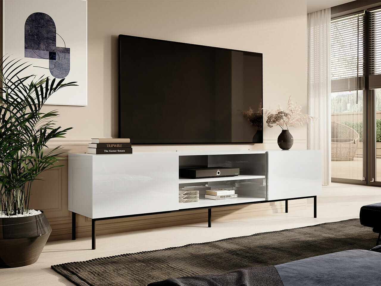Mueble TV Charlotte 166 (Blanco + Blanco brillante)