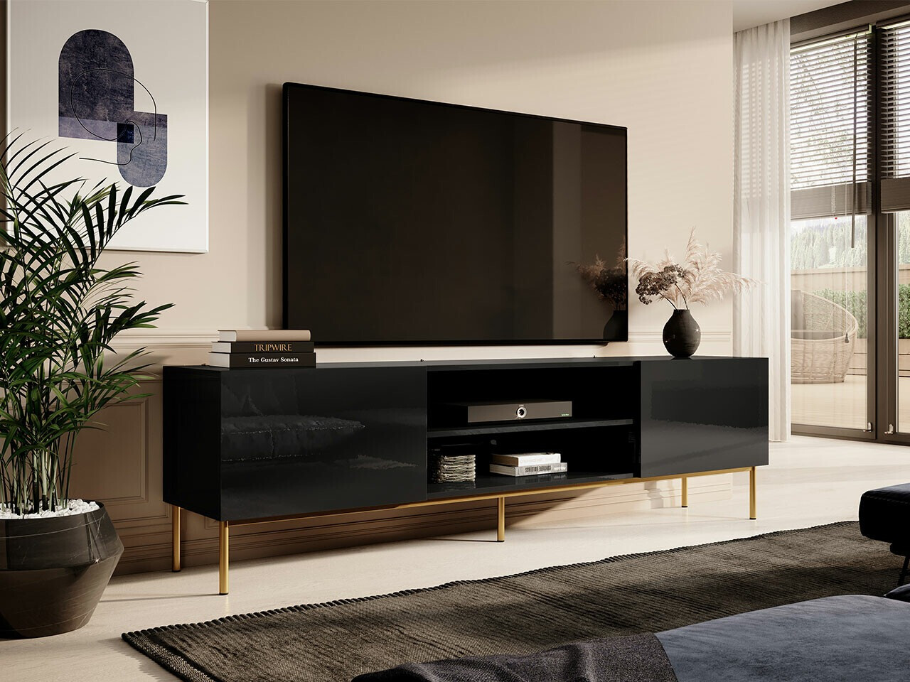 Mueble TV Charlotte 166 (Negro + Negro brillante)