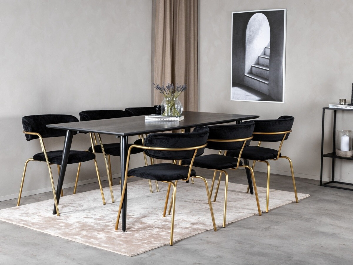 Conjunto de comedor Dallas 2580 (Negro + Latón)