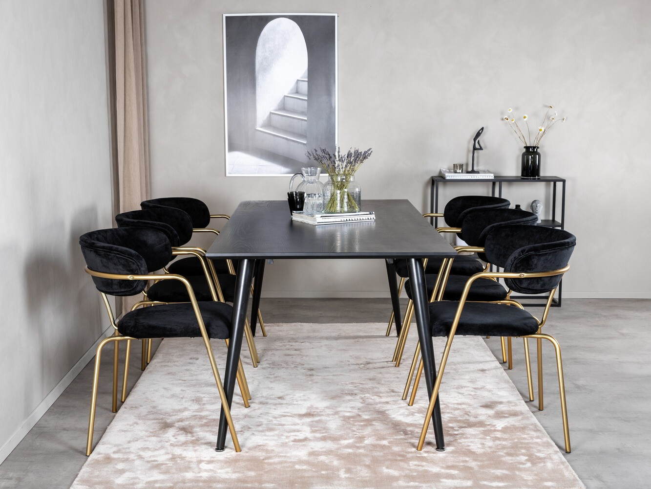 Conjunto de comedor Dallas 2580 (Negro + Latón)