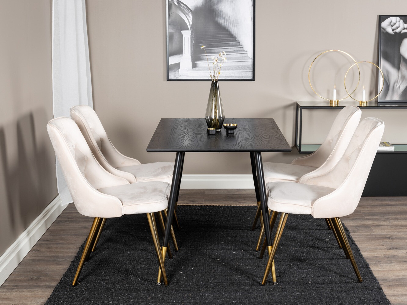 Conjunto de comedor Dallas 1673 (Beige + dorado)