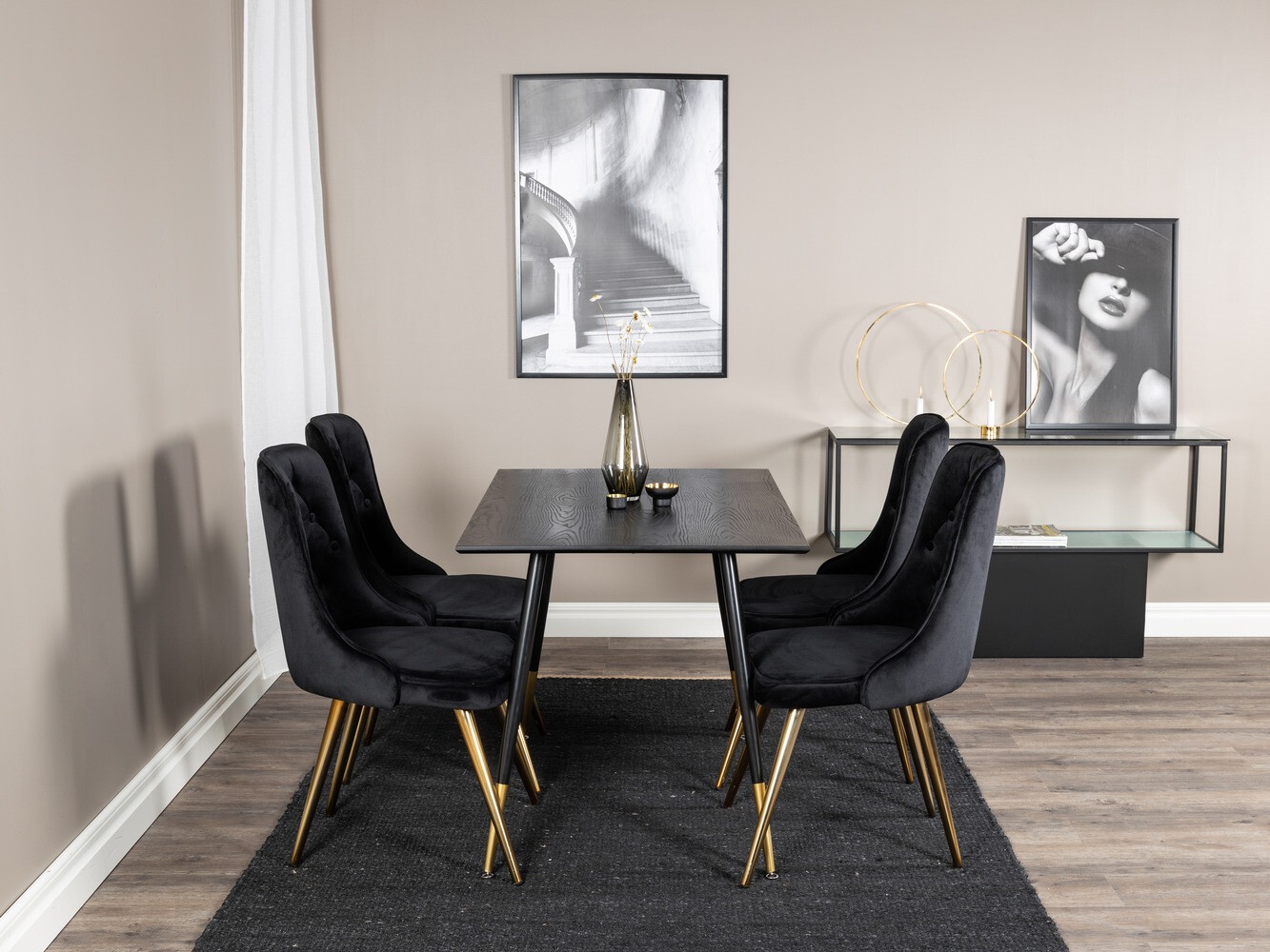 Conjunto de comedor Dallas 1673 (Negro + dorado)