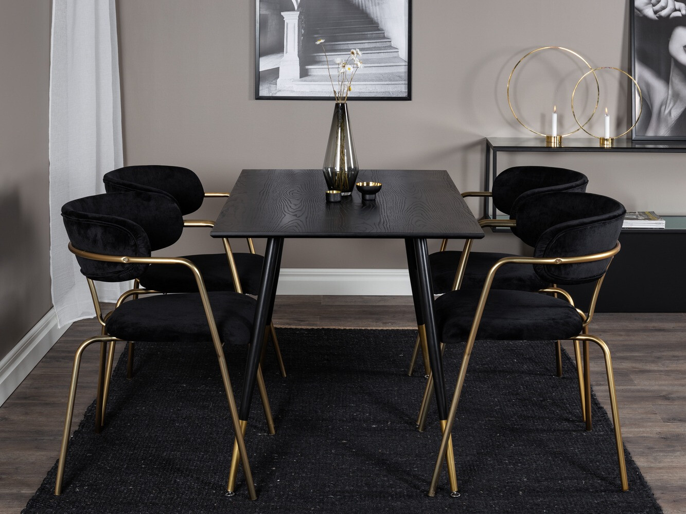 Conjunto de comedor Dallas 1694 (Negro + Dorado)