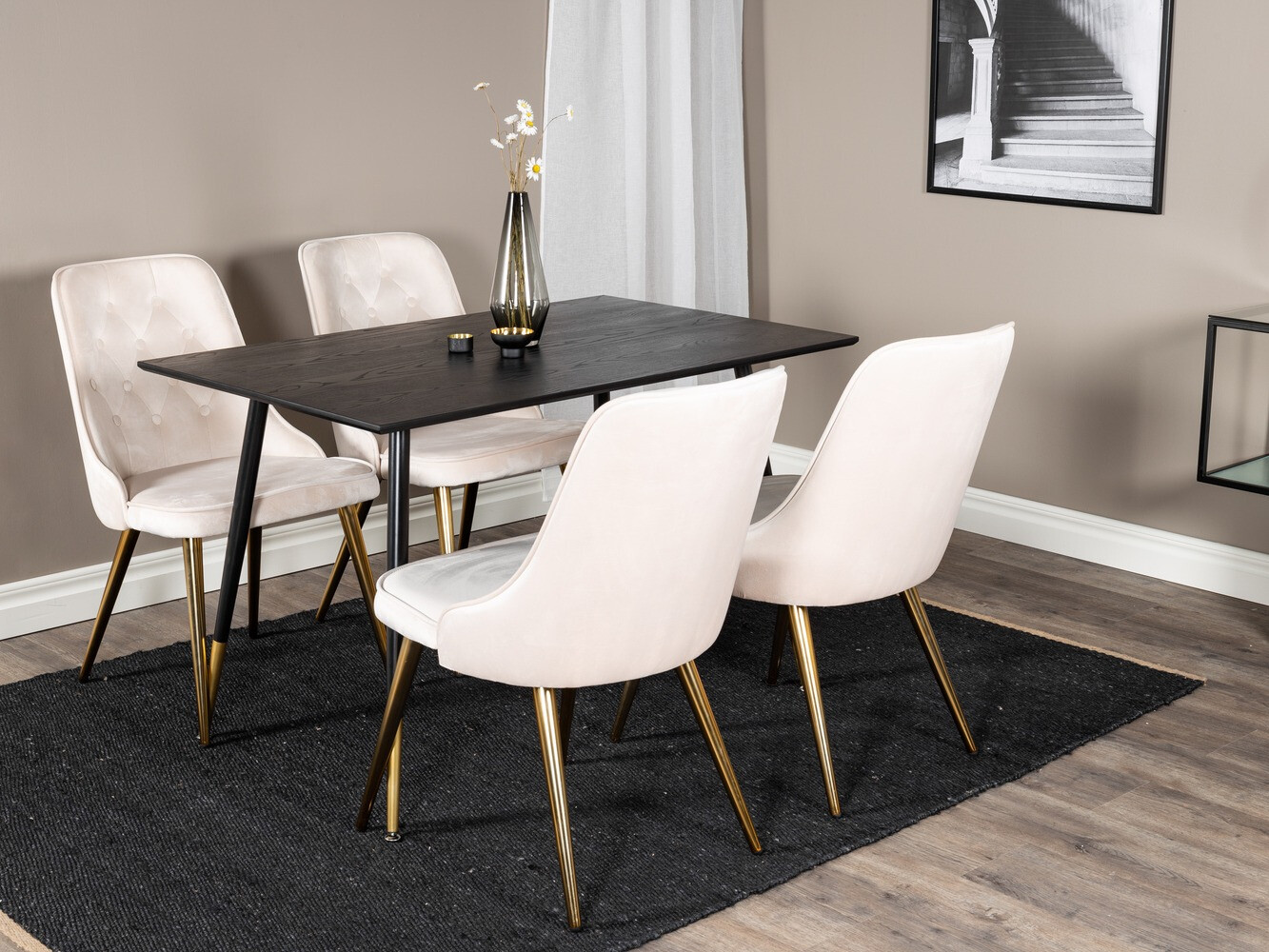 Conjunto de mesas y sillas para comedor Dallas 1673 (Beige + dorado)