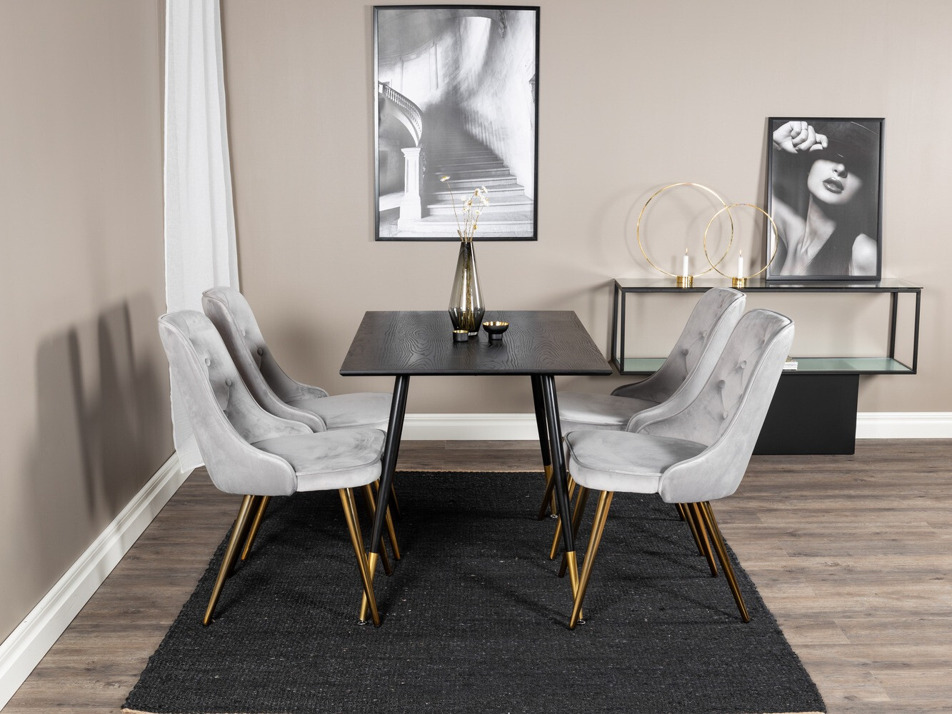 Conjunto de mesas y sillas para comedor Dallas 1673 (Gris + dorado)