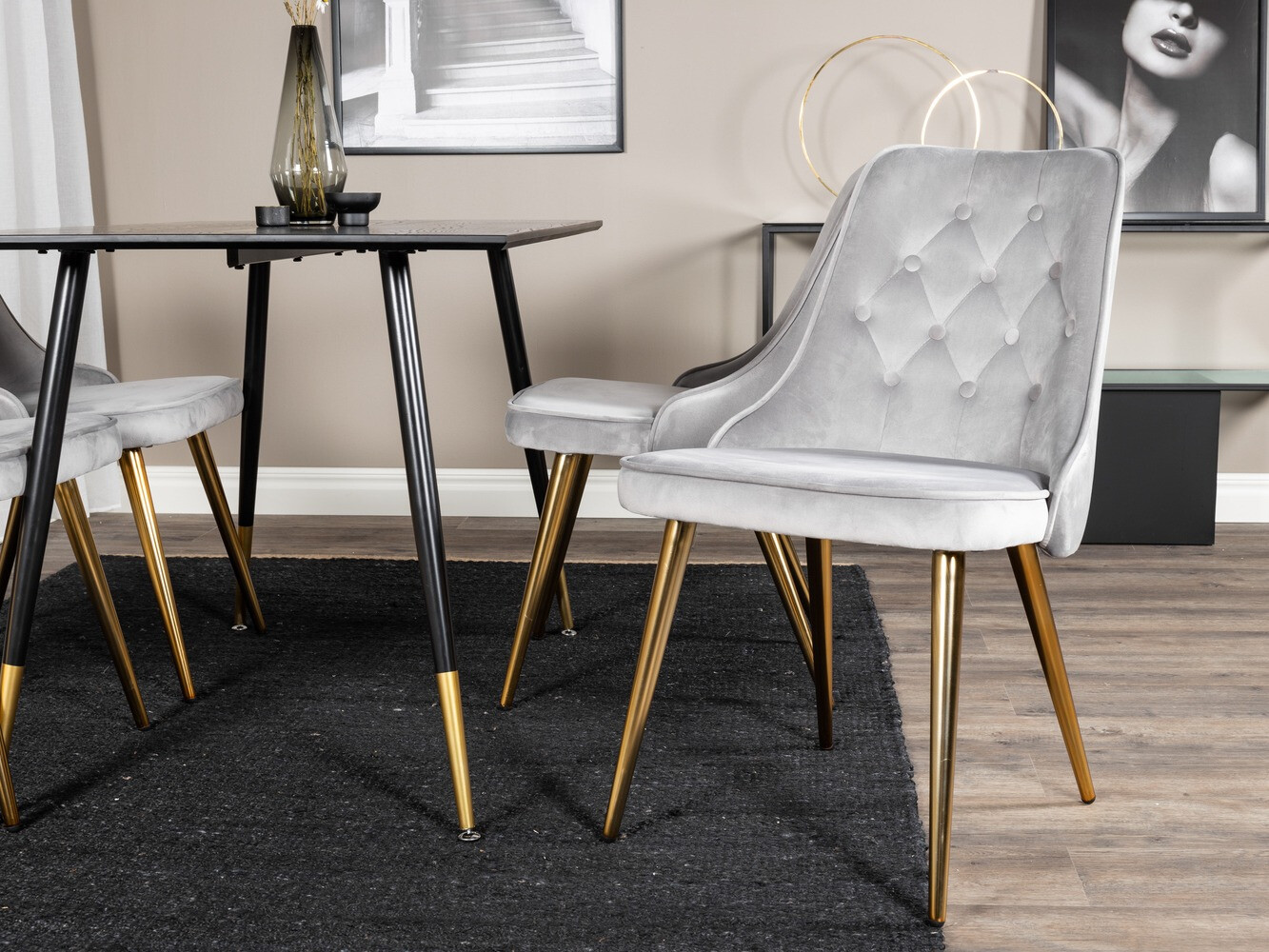 Conjunto de mesas y sillas para comedor Dallas 1673 (Gris + dorado)