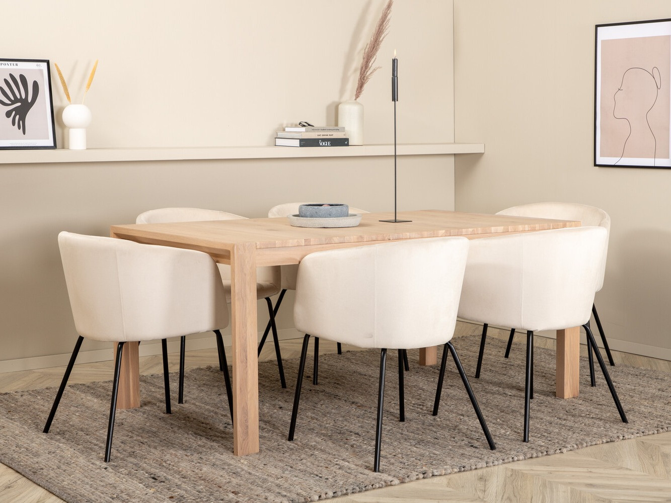 Conjunto de mesas y sillas para comedor Dallas 2955 (Beige + Negro)