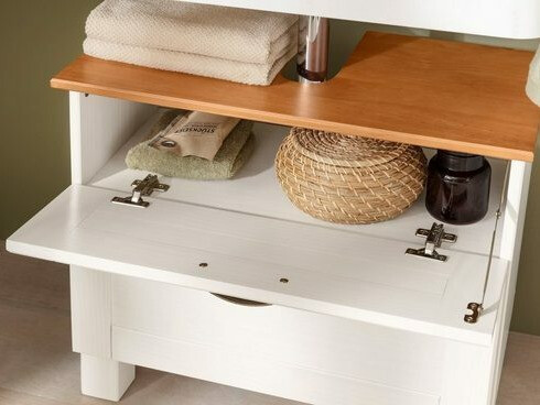 Armario de baño de pie para lavabo Ophlevu 102 (Blanco + Miel de roble)