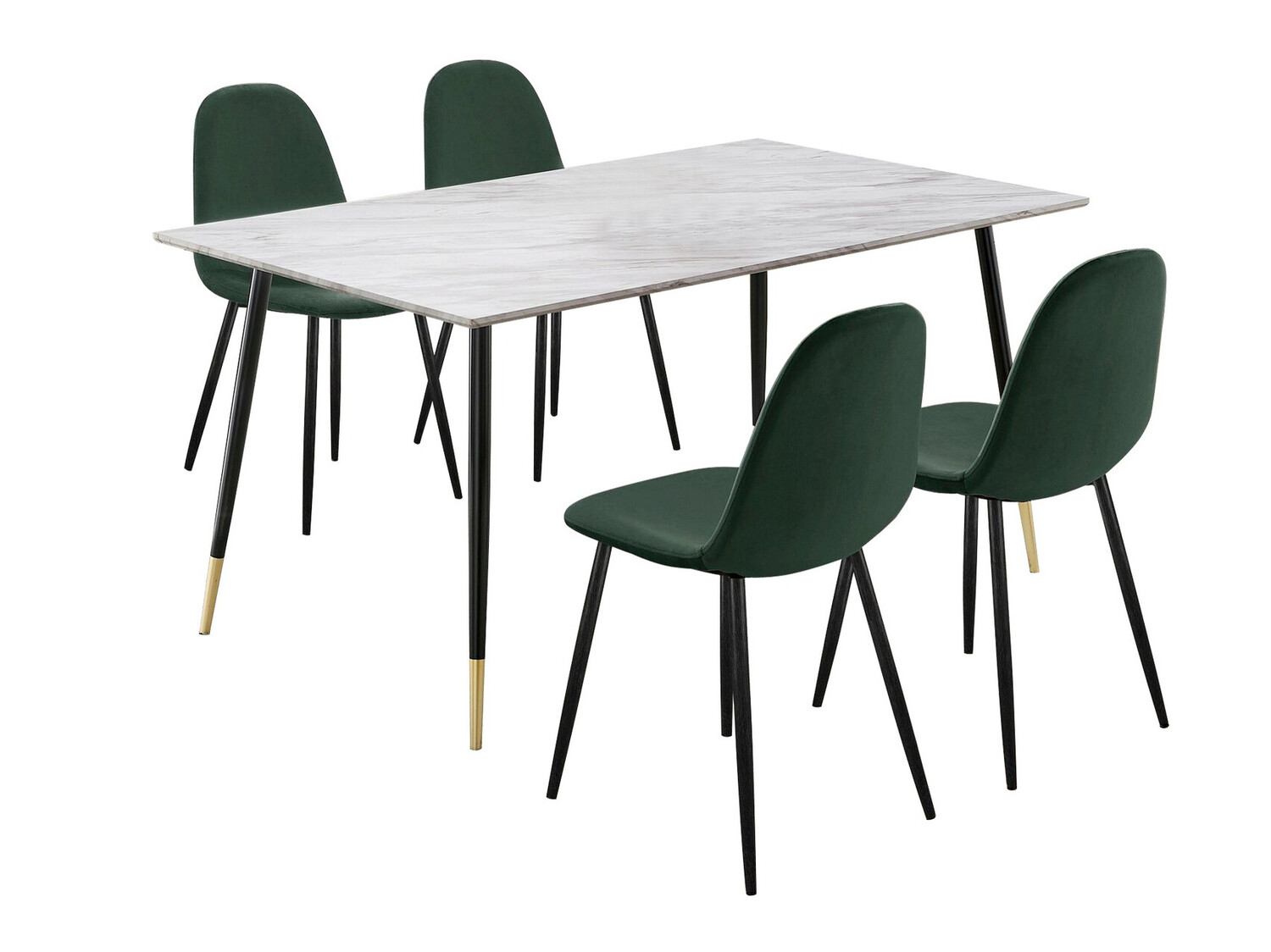 Conjunto de comedor Denton 819 (Negro + Dorado + Verde oscuro + Mármol gris)