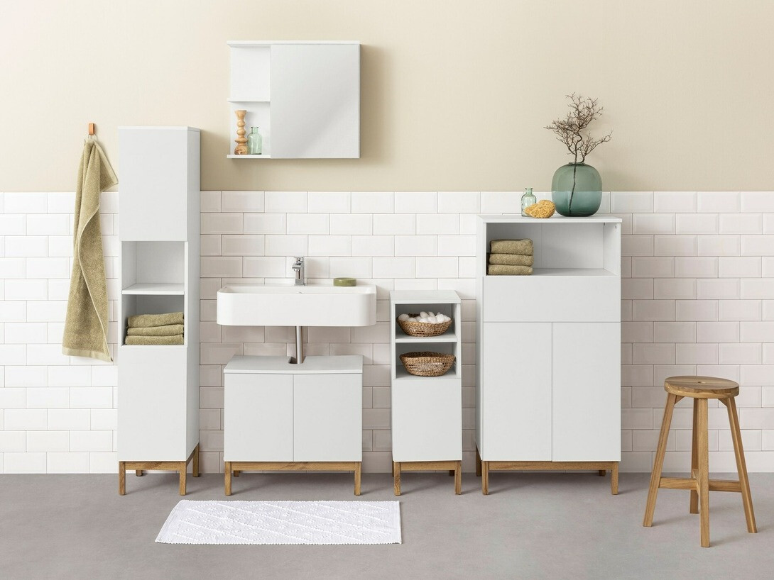 Armario de baño de pie Tolcami 100 (Blanco + Roble)