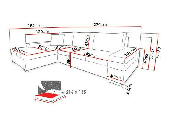 Sofá rinconero Comfivo 212 (Magic Velvet 2216 + Magic Velvet 2216 + Magic Velvet 2217)