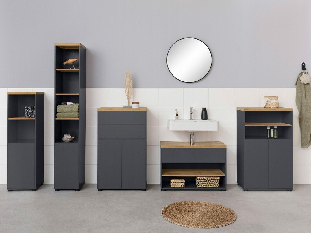 Armario de pie para baño Denton 828 (Antracita + Roble)