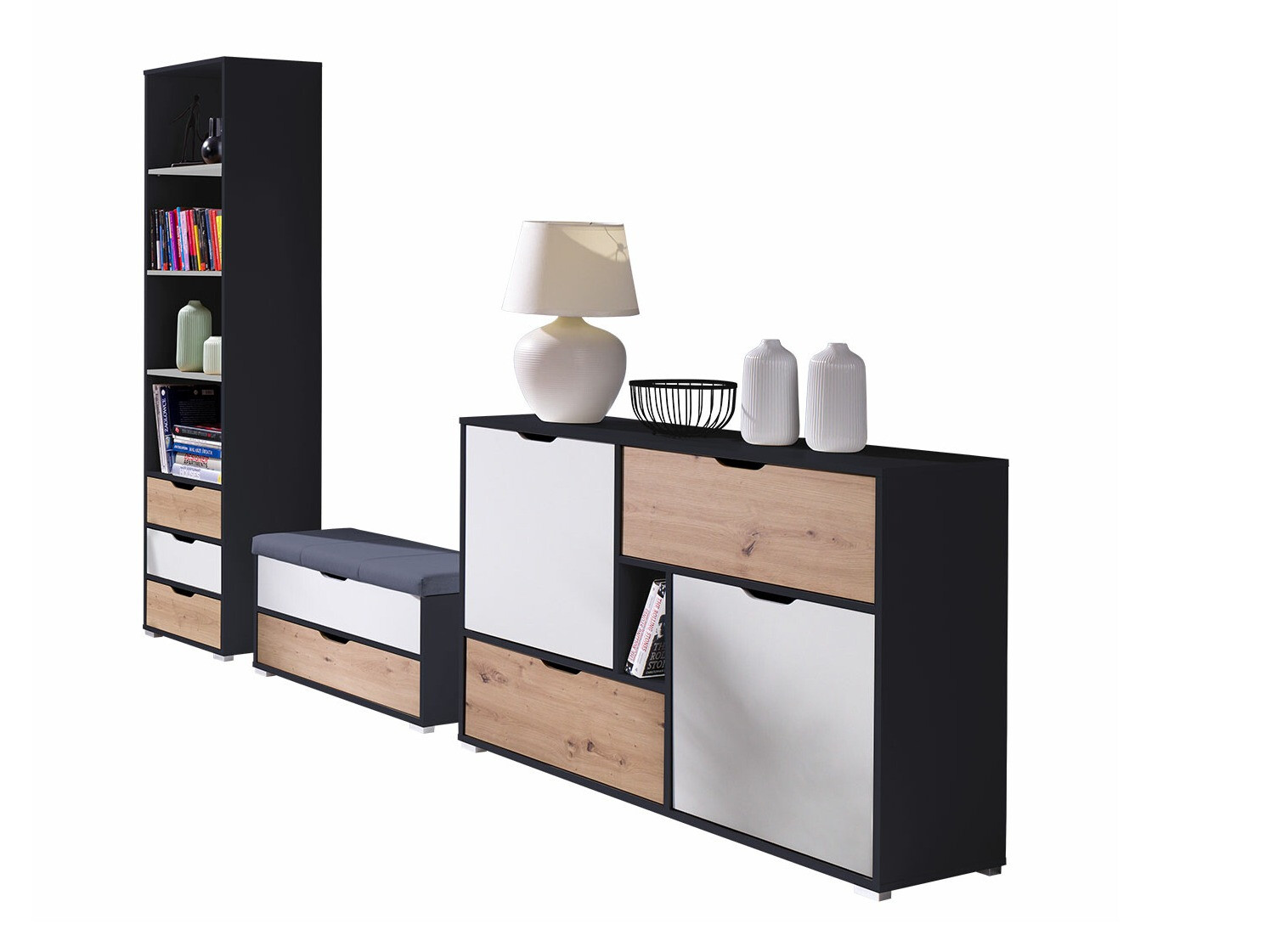 Juego de muebles Providence H121 (Blanco + Grafito + Roble Artisan)