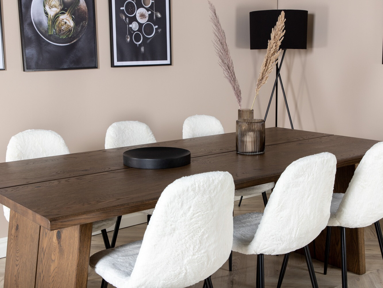 Conjunto de comedor Dallas 1841 (Roble oscuro + Blanco + Negro)