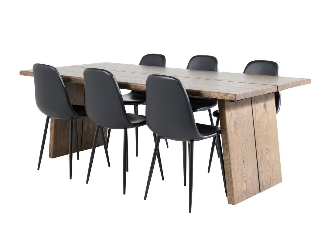 Conjunto de mesas y sillas para comedor Dallas 1841 (Roble oscuro + Negro)