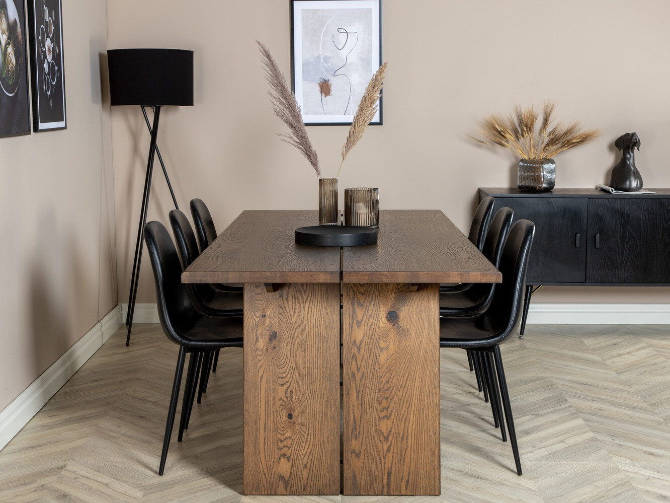 Conjunto de mesas y sillas para comedor Dallas 1841 (Roble oscuro + Negro)