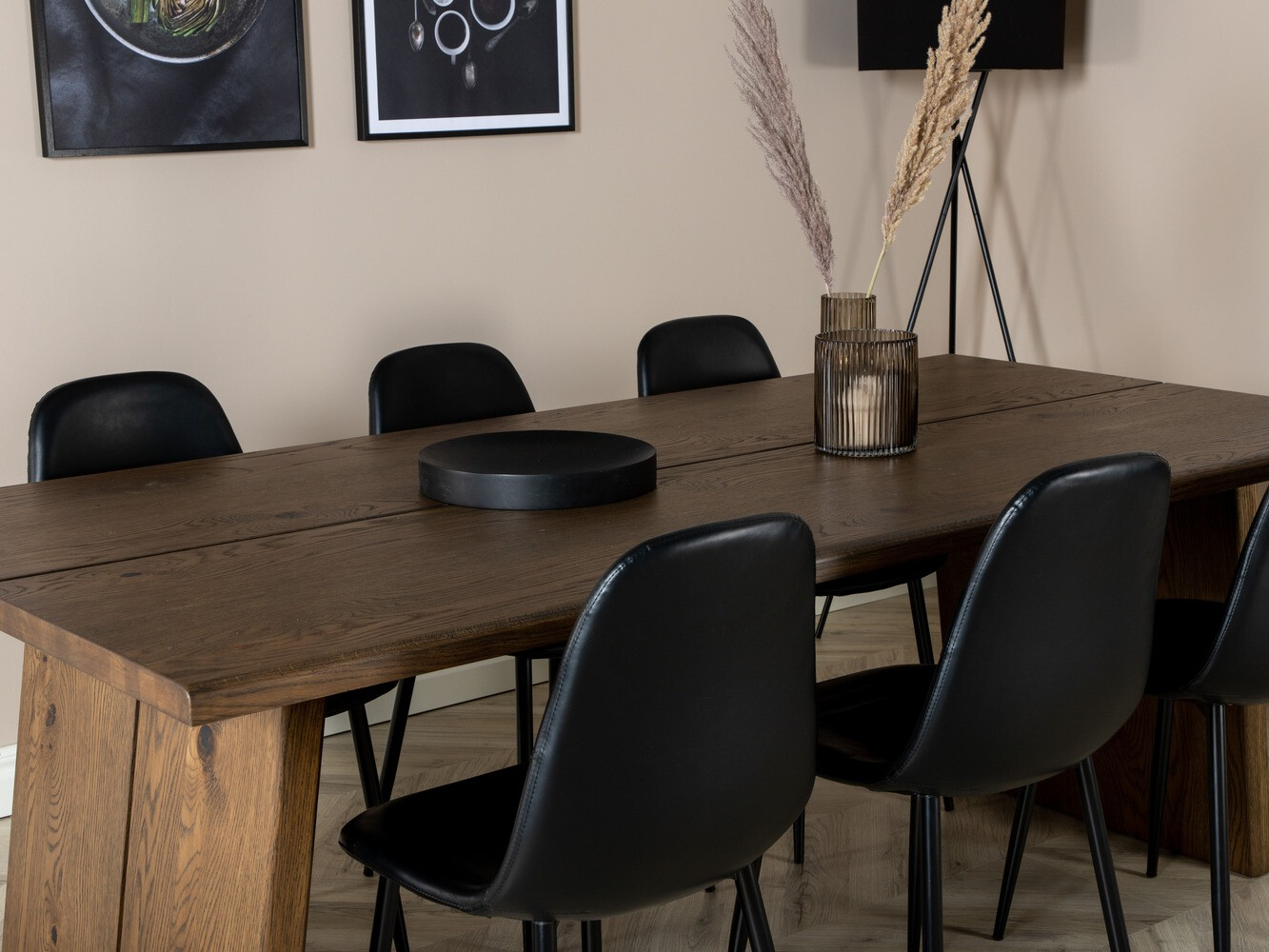 Conjunto de mesas y sillas para comedor Dallas 1841 (Roble oscuro + Negro)