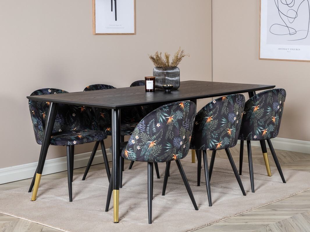 Conjunto de comedor Dallas 1876 (Patrón floral + Negro)