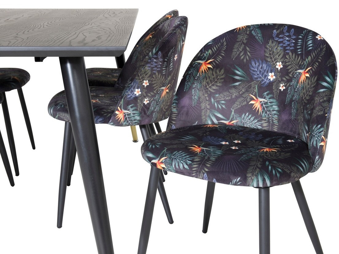 Conjunto de comedor Dallas 1876 (Patrón floral + Negro)