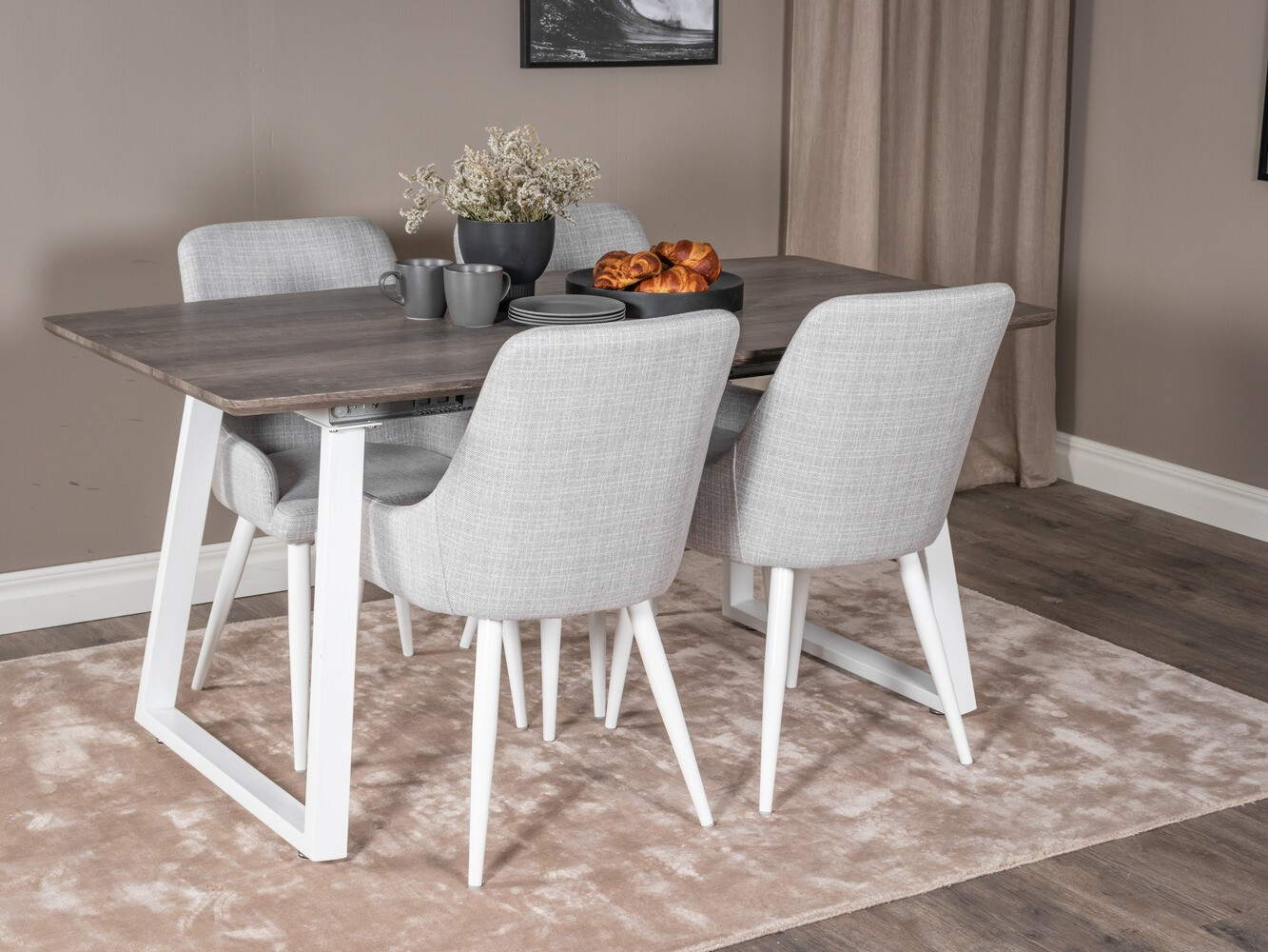 Conjunto de mesas y sillas para comedor Dallas 1978 (Blanco + Gris claro)