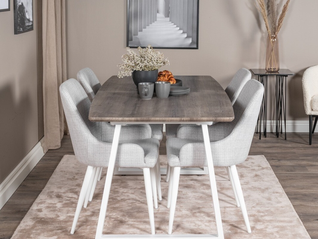 Conjunto de mesas y sillas para comedor Dallas 1978 (Blanco + Gris claro)