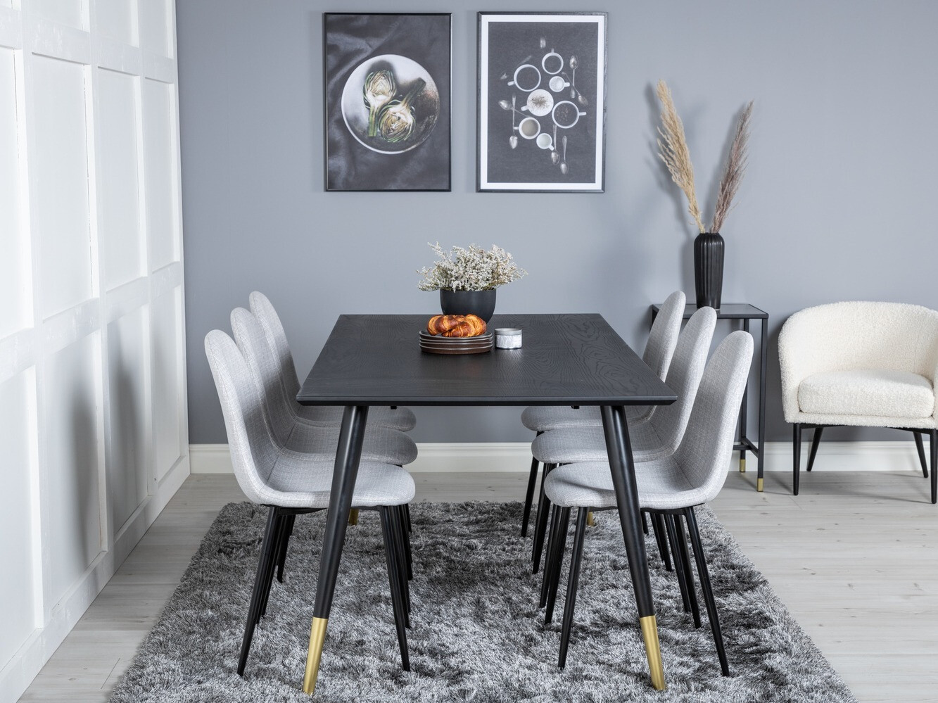 Conjunto de mesas y sillas para comedor Dallas 2577 (Negro + Latón)