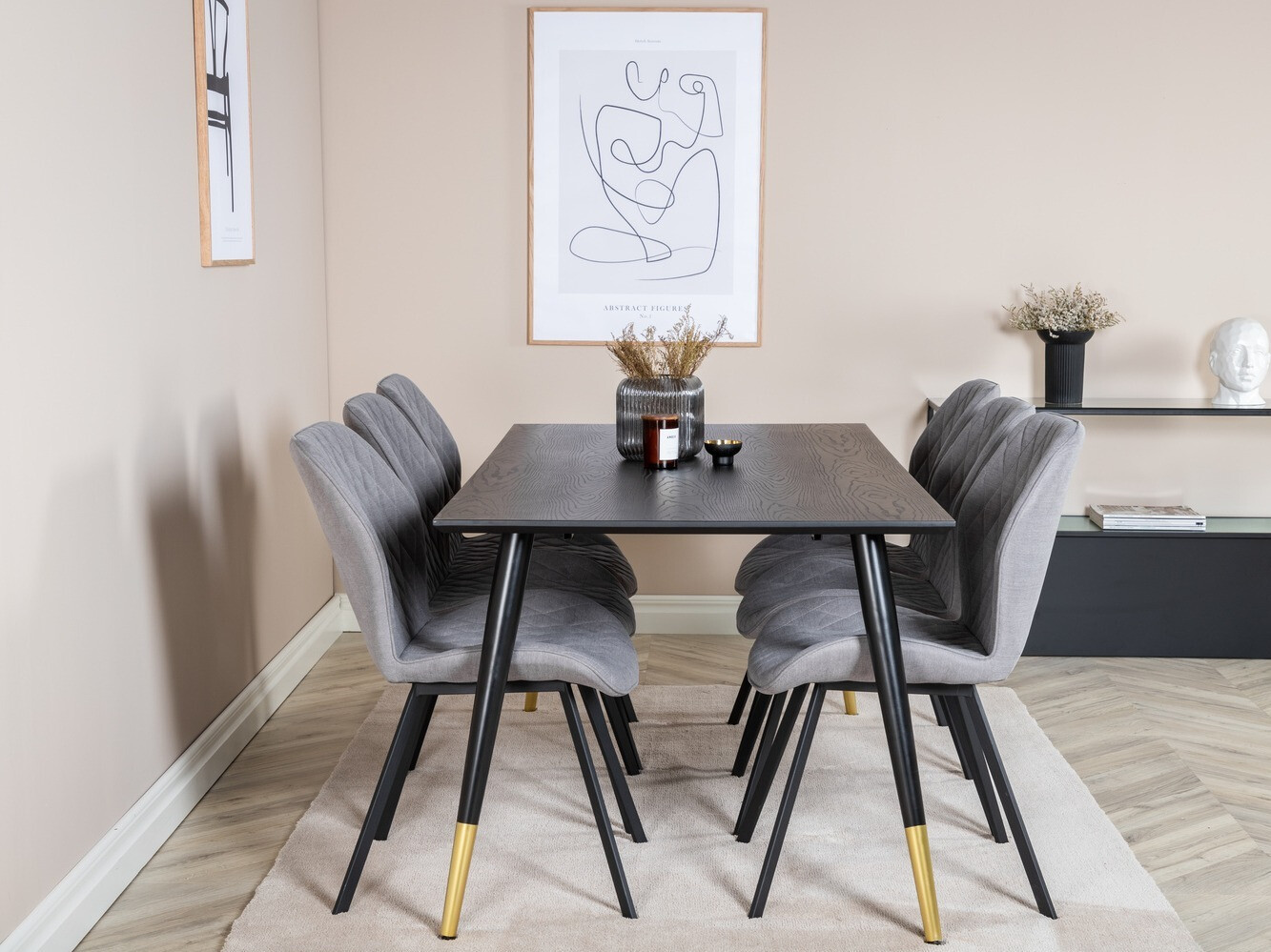 Conjunto de mesas y sillas para comedor Dallas 2582 (Negro + Latón)