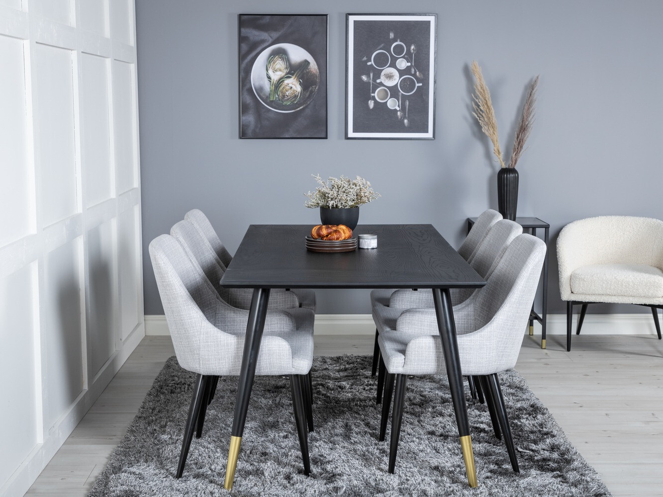 Conjunto de mesas y sillas para comedor Dallas 2599 (Negro + Latón)