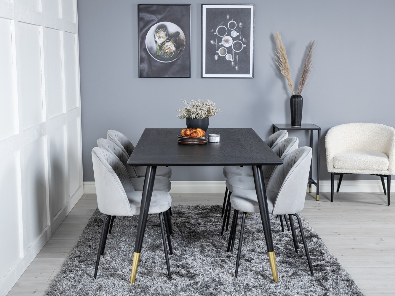 Conjunto de mesas y sillas para comedor Dallas 2600 (Negro + Latón)