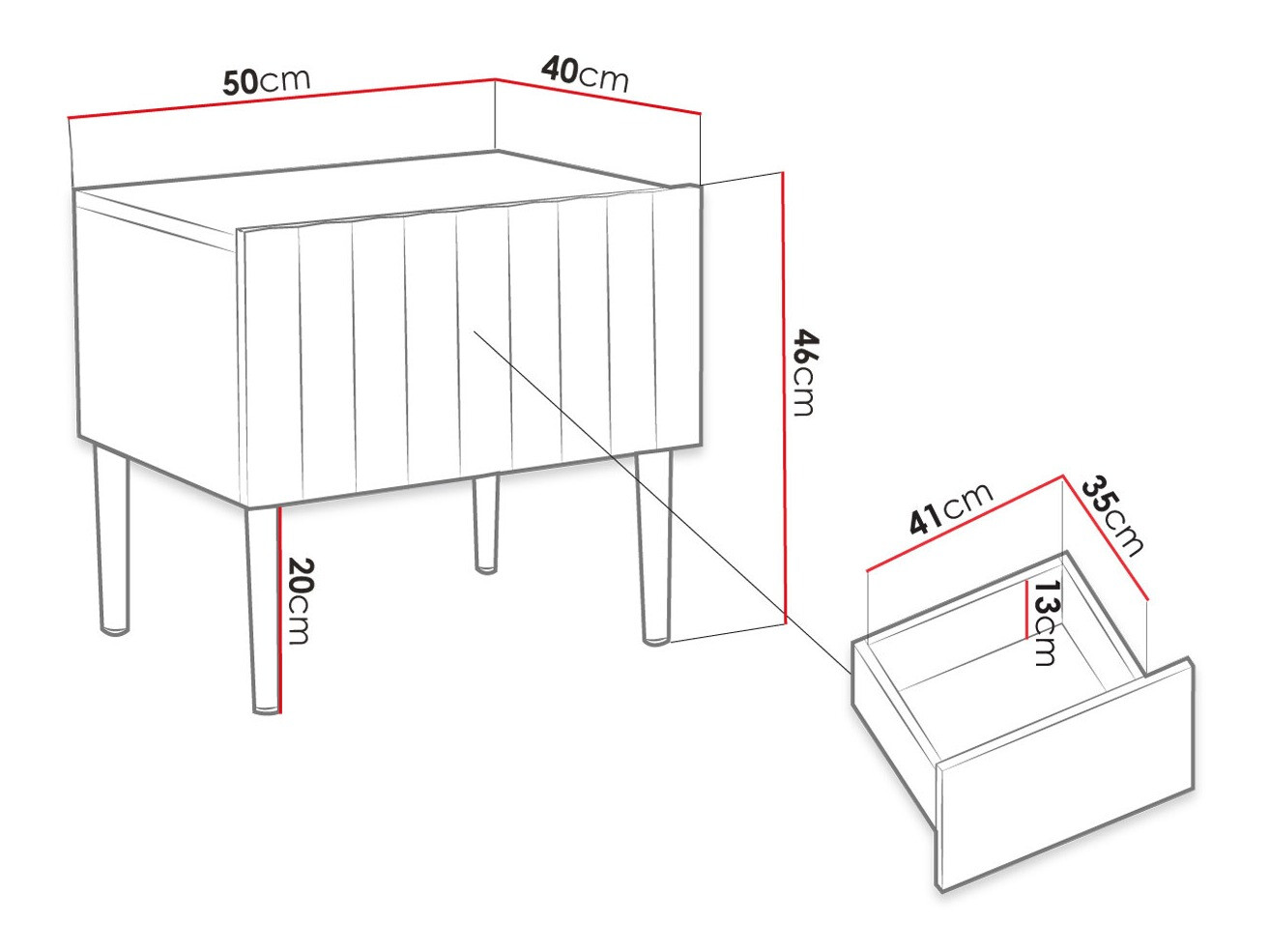 Mesilla de noche Amplexal (Negro brillante + Negro)