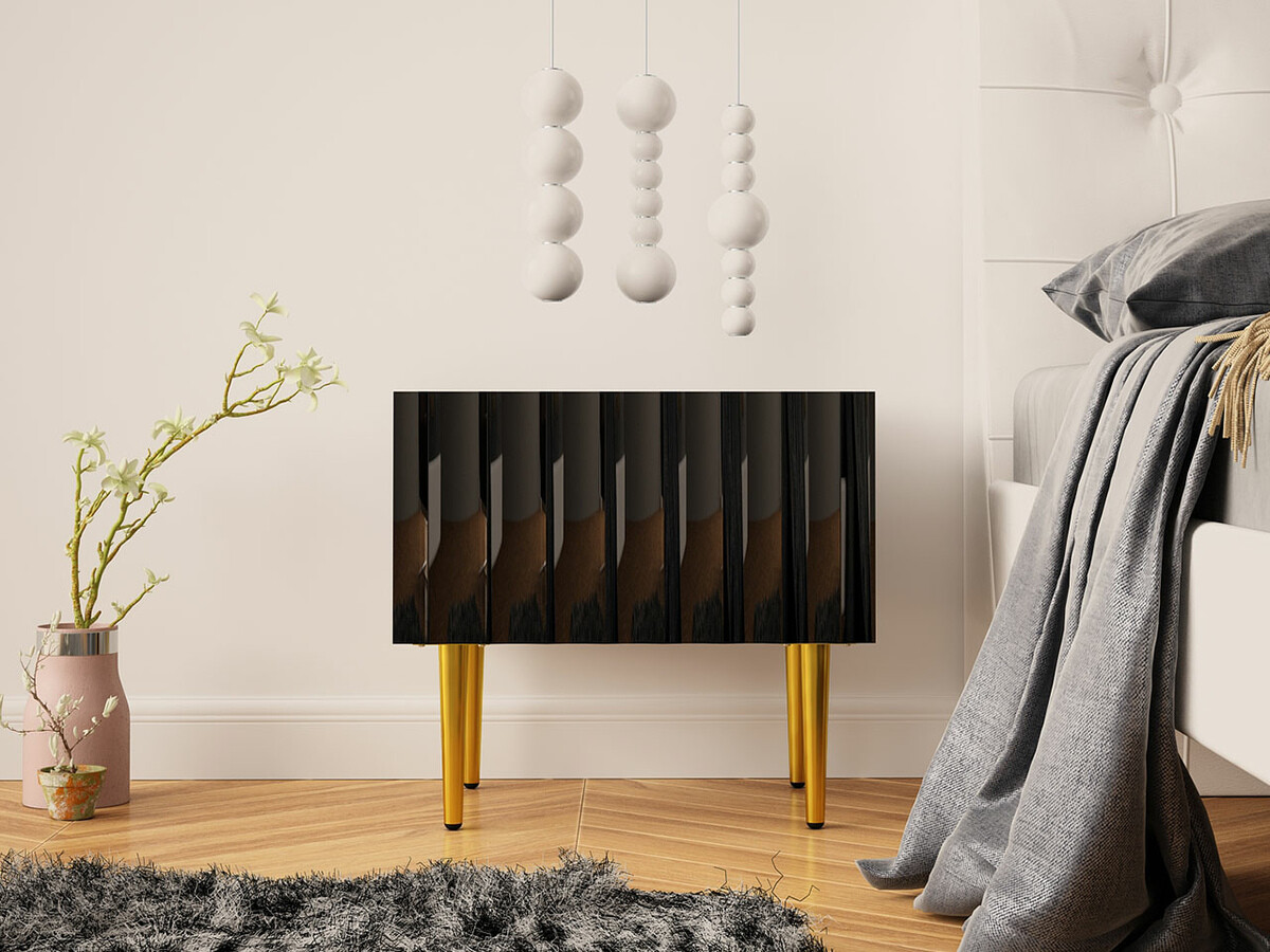 Mesilla de noche Amplexal (Negro brillante + Negro)