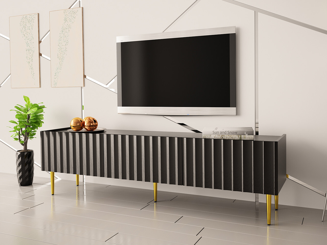 Mueble TV Merced B127 (Negro brillante + Negro)