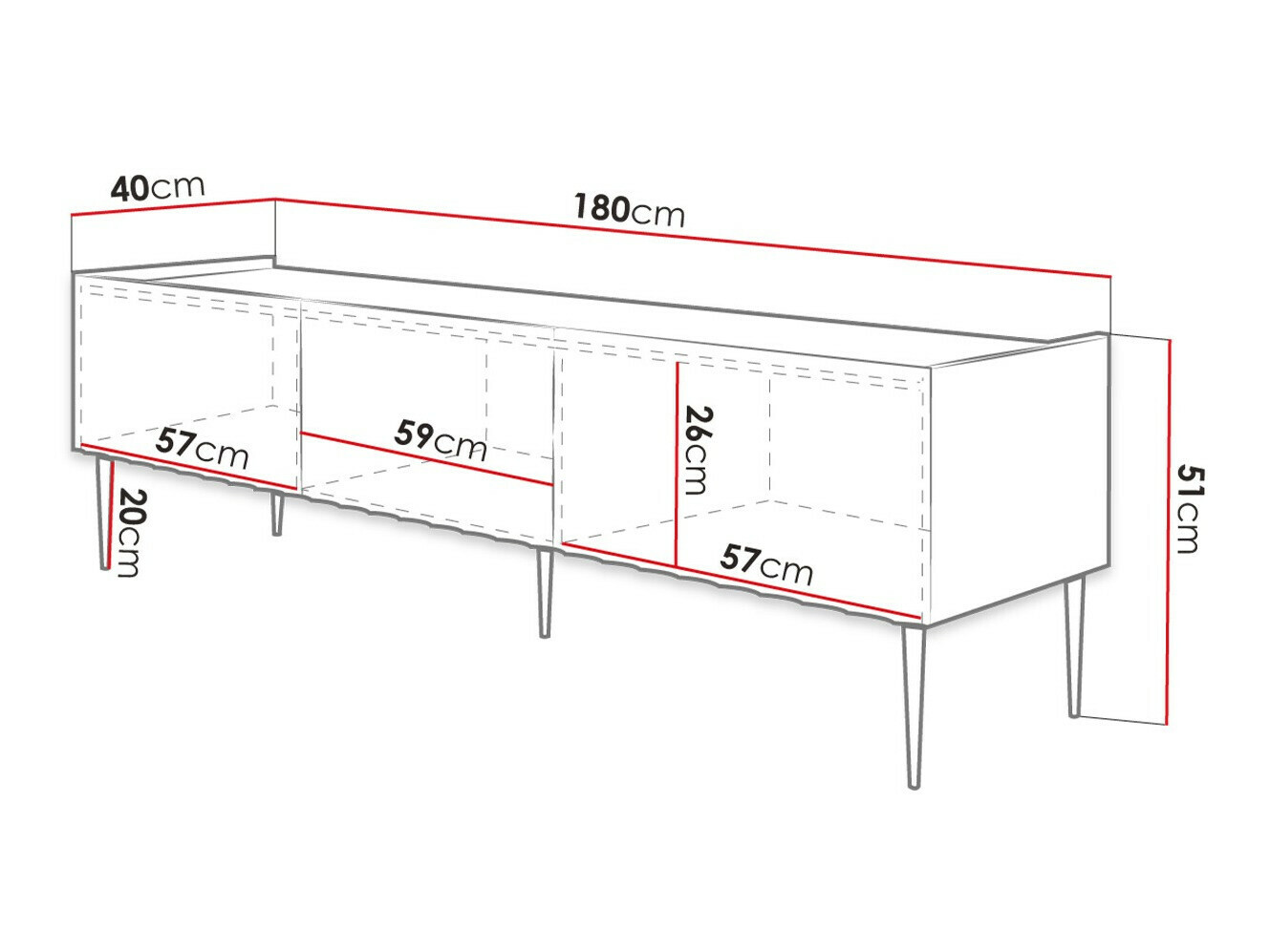 Mueble TV Merced B127 (Negro brillante + Negro)